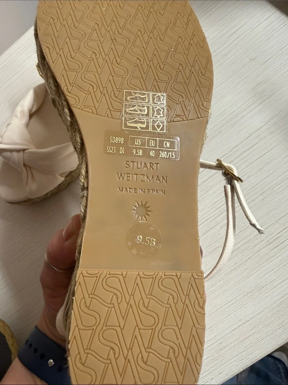 BN Playa Stuart Weitzman Cream Knot Espadrille Wedge Sandals 9.5 - Picture 7 of 7